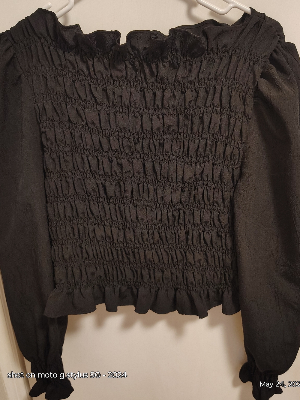 H&M Black Smocked Ruffle-Neck Blouse - Picture 2 of 7